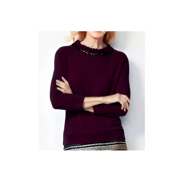 RSVP by Talbots Jewel Embellished Neck Sweater Top Womens Size MP Black Career - Picture 7 of 8